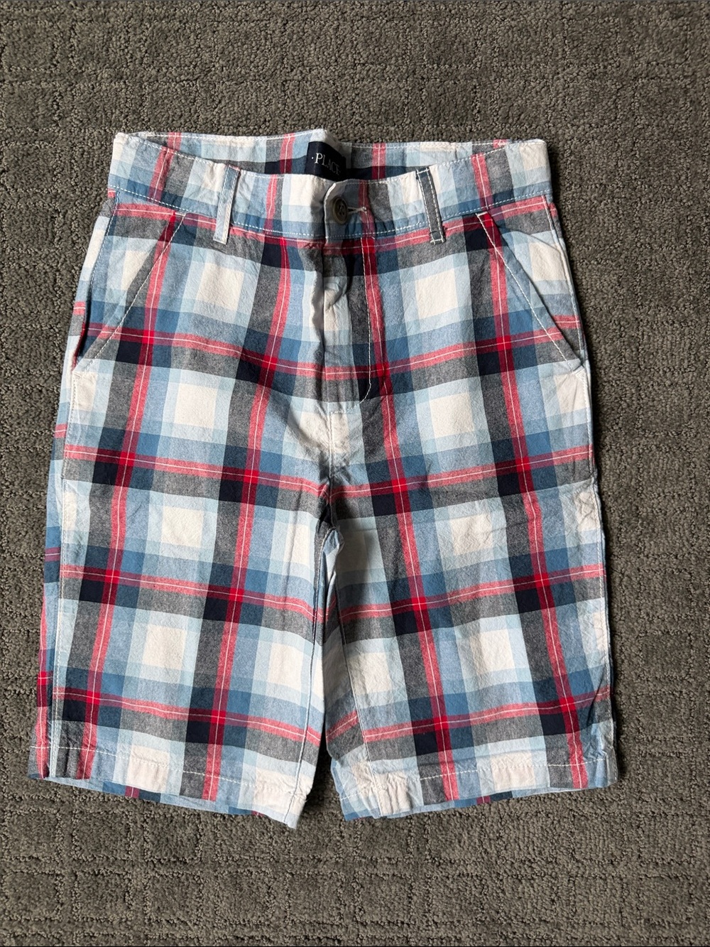 Plaid Cotton Shorts - Light Blue & Red